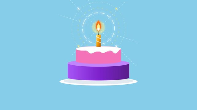 Animated birthday cake pattern on blue background