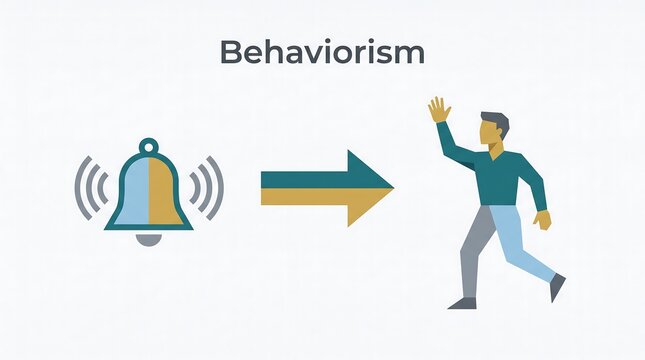Behaviorism classical conditioning experiment icon showing stimulus response relationship with bell and walking person vector