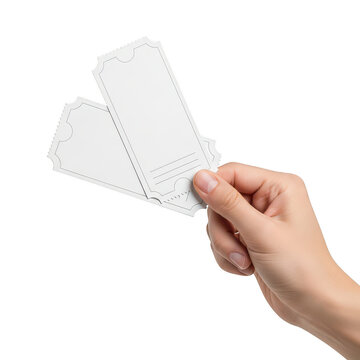 Hand holding two white raffle tickets isolated on transparent background
