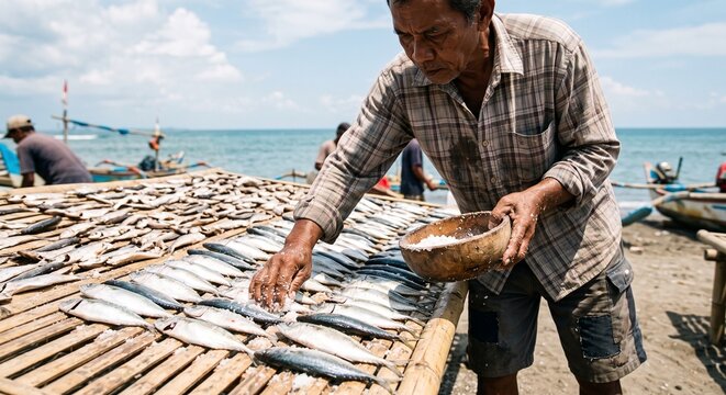 Traditional Indonesian Salted Fish Preservation Craftsmanship Photography