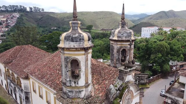 Drone footage Aerial view Church of Saint Francis of Assisi, Ouro Preto, Minas Gerais, | Brasil