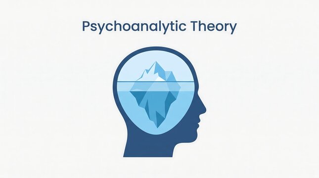 Psychoanalytic theory human mind iceberg model illustrating conscious and subconscious psychological layers in vector style