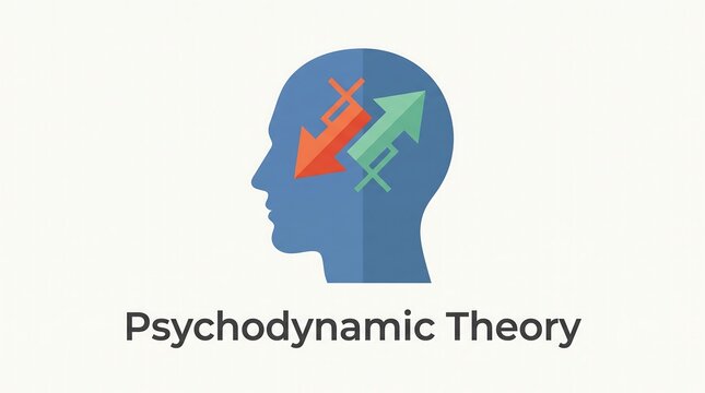 Psychodynamic theory human head vector showing internal psychological conflicts drives and unconscious motivations