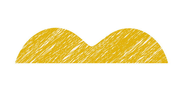Golden textured double arch shape, abstract semicircle design element with a rough handdrawn scribble effect, isolated on transparent background
