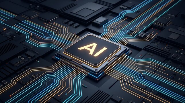 Artificial Intelligence Microchip Processor on Circuit Board Infrastructure Representing Next Gen Computing Power