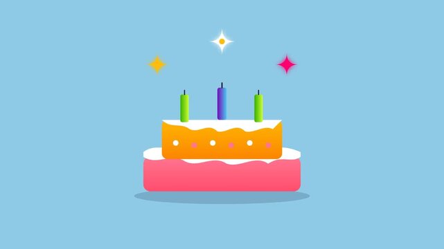 Animated birthday cake grid on light blue background