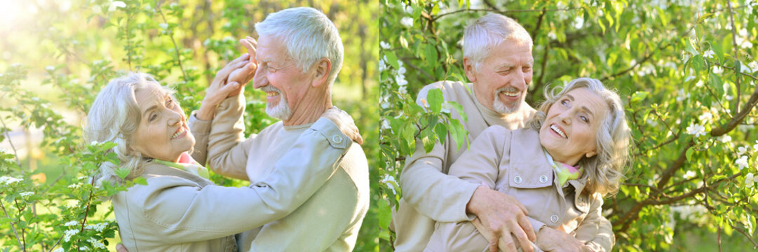 Senior couple enjoying nature with family outdoors