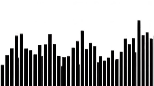 Abstract audio waveform bars in dynamic motion against dark backdrop with subtle light shifts for broadcast or tech themes