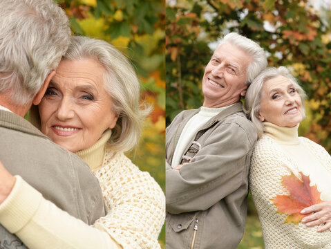 Happy Senior Couple Enjoying Autumn Park Walk