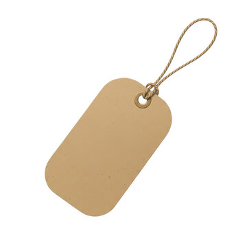 Blank brown cardboard paper gift tag with string isolated on transparent background