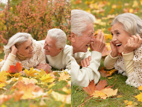 Happy Senior Friends Enjoying Autumn Park Picnic