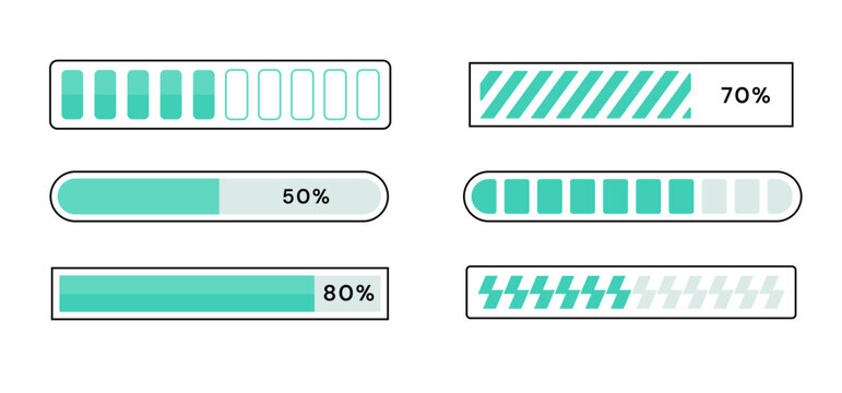 Modern Progress Bar and Loading Indicators Set. Percentage Status Elements for User Interface Design