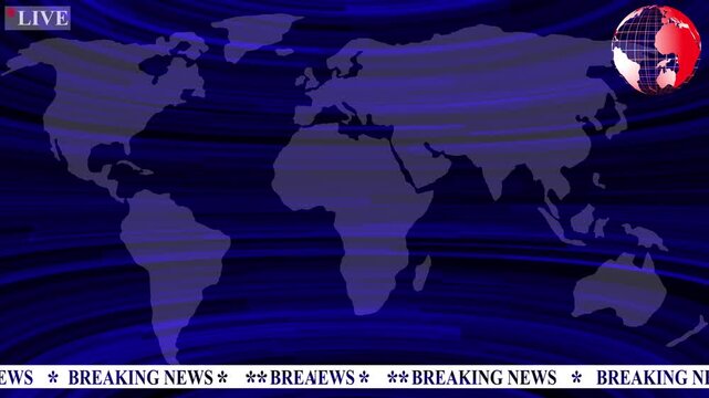 Breaking News Modern Virtual Studio, Breaking Live News Broadcast with Globe Background. background for the broadcaster or news presenter. international news background animation. Digital world news