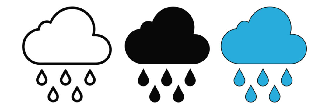 rain icon set in flat style with cloud and raindrops for websites apps and logos