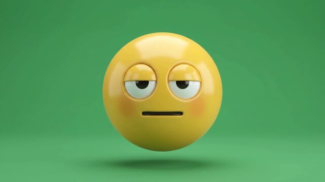 Bored and unamused yellow emoji face on a green background, showing disinterest and apathy.