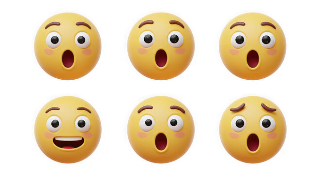 Astonished 3D Emoticon Pack Expressing Amazement, Shock, and Wide-Eyed Wonder