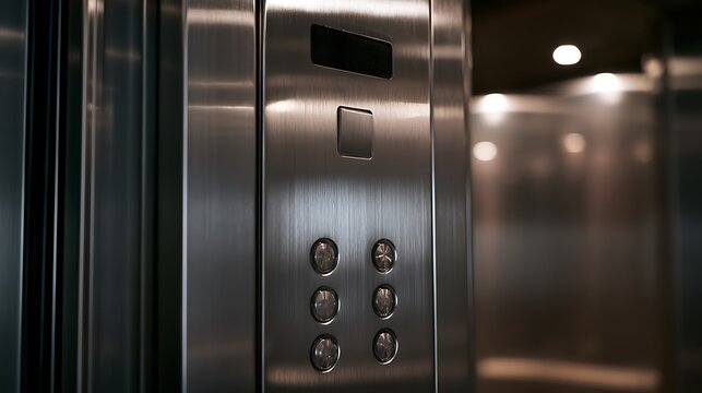 Modern Stainless Steel Elevator Control Panel with Illuminated Buttons.