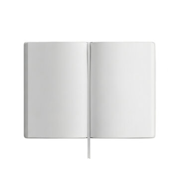 Open notebook with blank pages and a bookmark isolated on transparent background