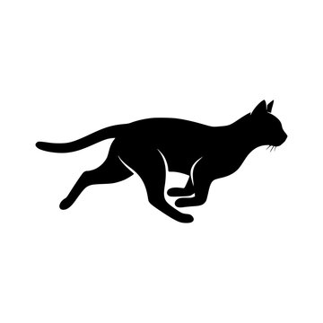 Running cat silhouette vector illustration, Cat running silhouette illustration
