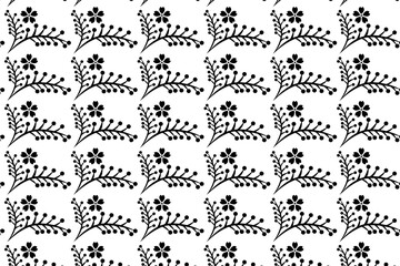 Seamless pattern with black floral motifs on a white background for design © Mst.Farzana Akther