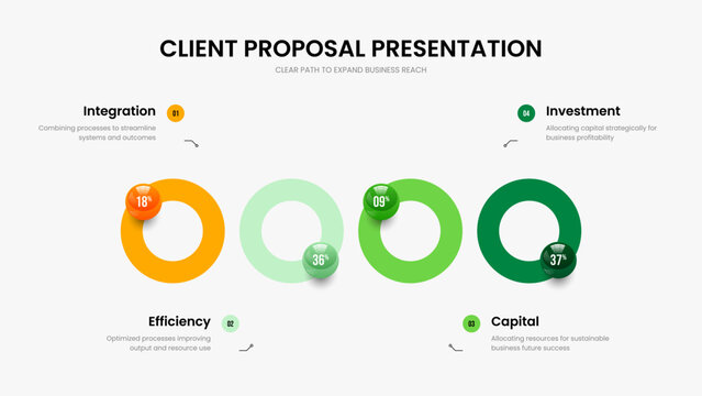 Market Briefing Frame Layout Vector Illustration. Medical Forecast 4 Step Infographic Slideshow Template. Company Launch Four Option Graph Presentation Design.