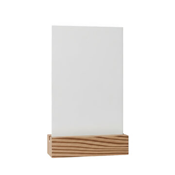 Blank paper card in a small wooden stand isolated on transparent background