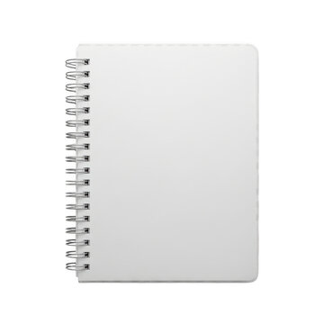 Blank white spiral notebook for notes and writing isolated on transparent background