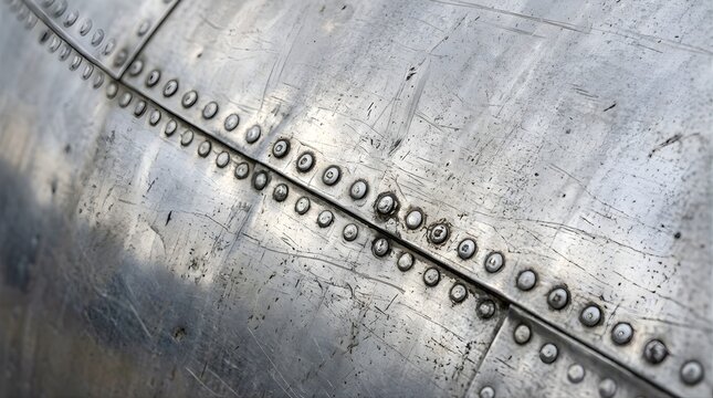 Scratched metallic background with industrial rivets on aircraft plating