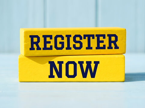 Boosting Event Sign Ups And Registrations With A Bright Yellow Register Now Wooden Block Graphic