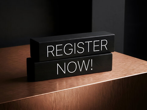 Maximizing Online Conversions And Event Sign Ups With A Sleek Dark Register Now Wooden Block Graphic
