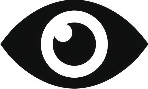 Simple black eye icon for vision or security isolated on transparent background