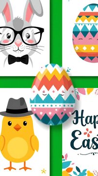 Easter greeting motion graphic featuring cute pixel art bunny chick and decorated egg