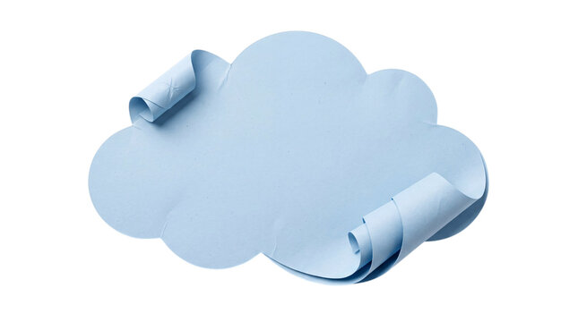 Light blue cloud shaped paper with rolled corners png isolated on transparent background