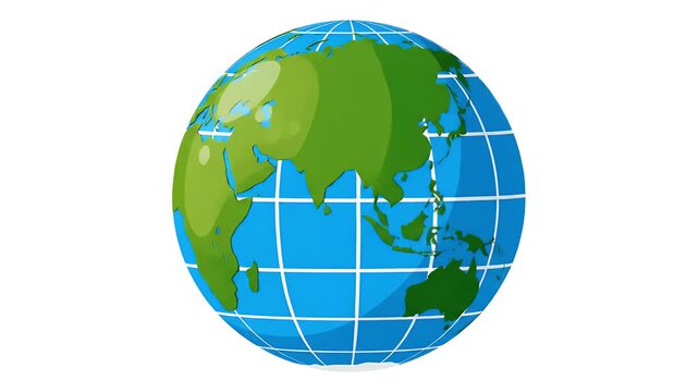 Animated globe showing continents and oceans rotating on a white background, perfect for global concepts