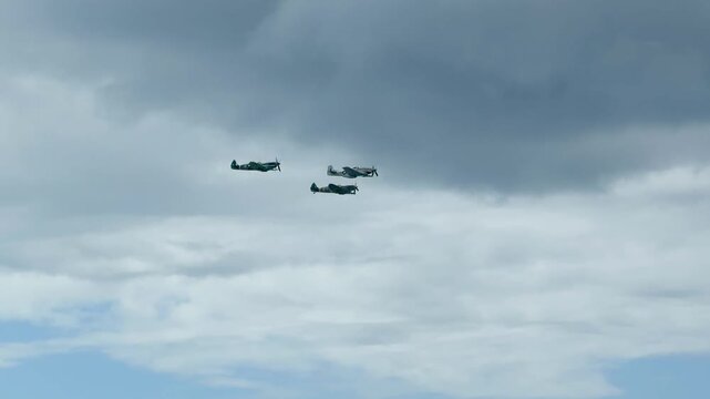 Vintage Spitfire Warbirds Flying in Formation at Gold Coast Air Show