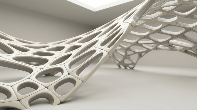 Abstract parametric architectural sculpture with organic lattice structure and fluid curves