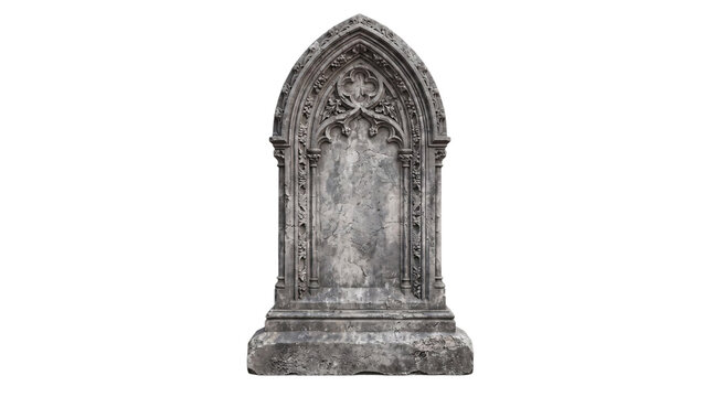 Ornate gothic stone gravestone with intricate png isolated on transparent background
