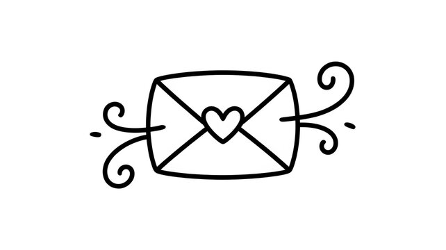 Hand drawn love letter envelope with heart doodle