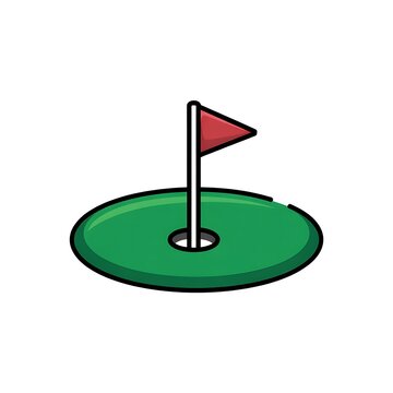 Golf hole with a red flag on a green putting surface
