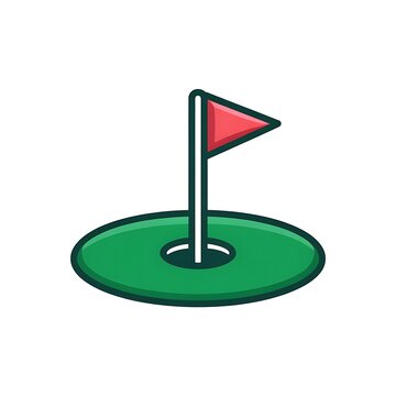 Golf hole icon with a red flag on a green putting surface