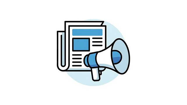 Newspaper icon with a megaphone for press release announcement