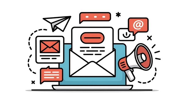 Email marketing concept with laptop and megaphone icons