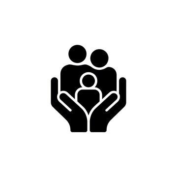 Family icon with hands protecting people and child