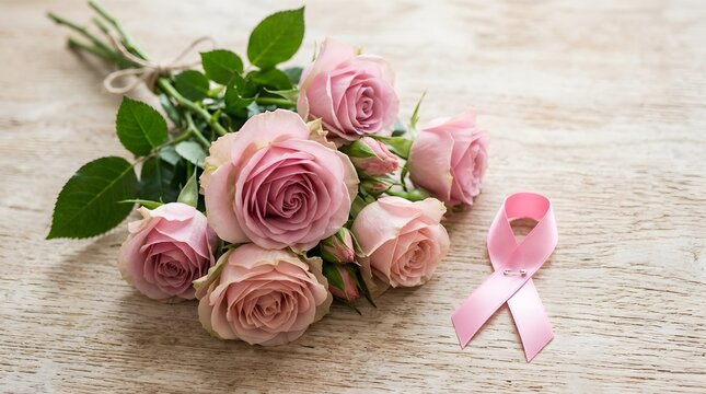 A delicate bouquet of pink roses symbolizing hope awareness and support for breast cancer research and patients worldwide promoting early