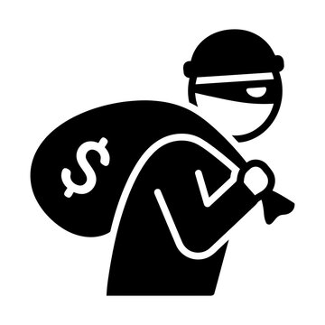 robber stealing money bag glyph icon