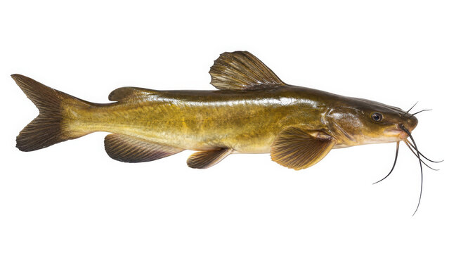 Brown bullhead catfish with long barbels swimming horizontally on generated using ai