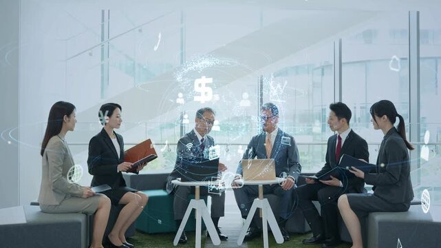 ビジネスグループとネットワーク。DX、デジタル、サイバー、AI、クラウド、システム、IoT、未来