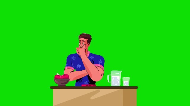 Cartoon Thoughtful Man Making Healthy Choices on Green Screen Animation