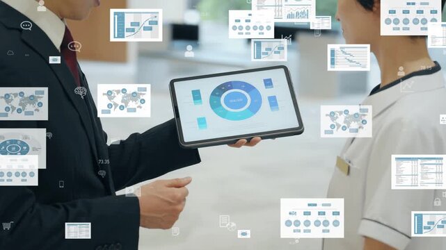 Conversation between healthcare professionals and digital data. DX, doctors, hospitals, medical, systems, pharmaceuticals, MRs, analysis, experiments.