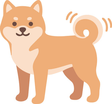 Cute Shiba Inu standing and wagging tail, flat vector illustration